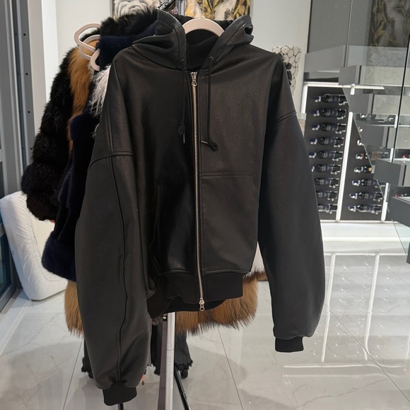 The Frankie Shop Other - The Frankie Shop Black Leather Hooded Bomber Jacket